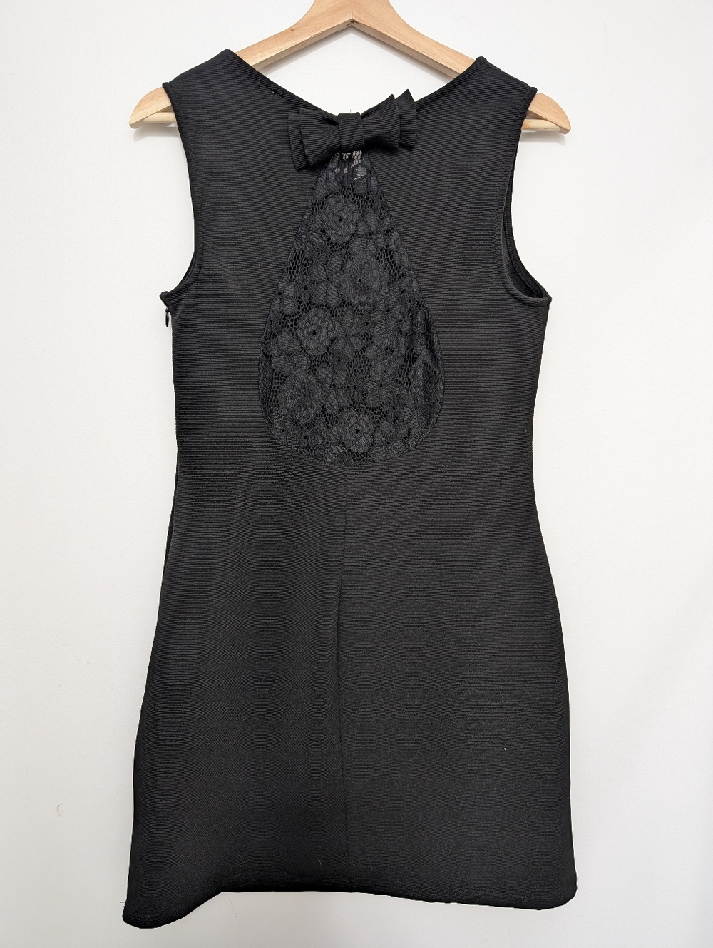 Molly Bracken Medium Black Formal Dress Fitted Gown Lace Bow Mini Pencil Wedding